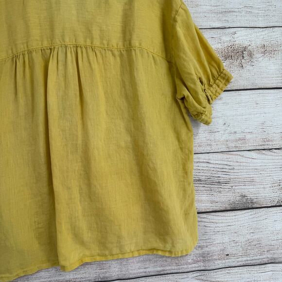 Pilcro Anthropologie Linen V-Neck Button Down Shirt Womens Medium Yellow - Picture 7 of 11